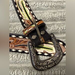 Brown Leather Belt with White Stitching